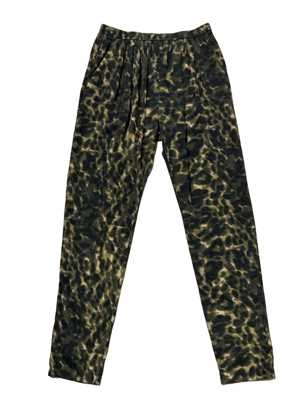 Stella McCartney Camouflage Animal Print Silk Tapered High Waist Pants Size S